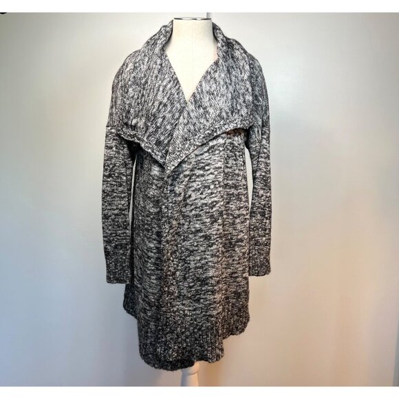 EILEEN FISHER Black Grey and White Marled Angora Open Front Cardigan Sweater M - Picture 2 of 6